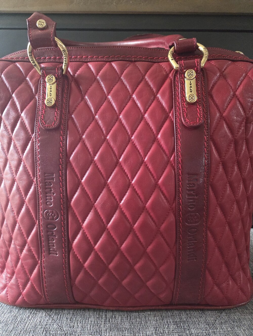 Marino Orlandi Red Quilted Leather Tote Bag - Picture 5 of 16